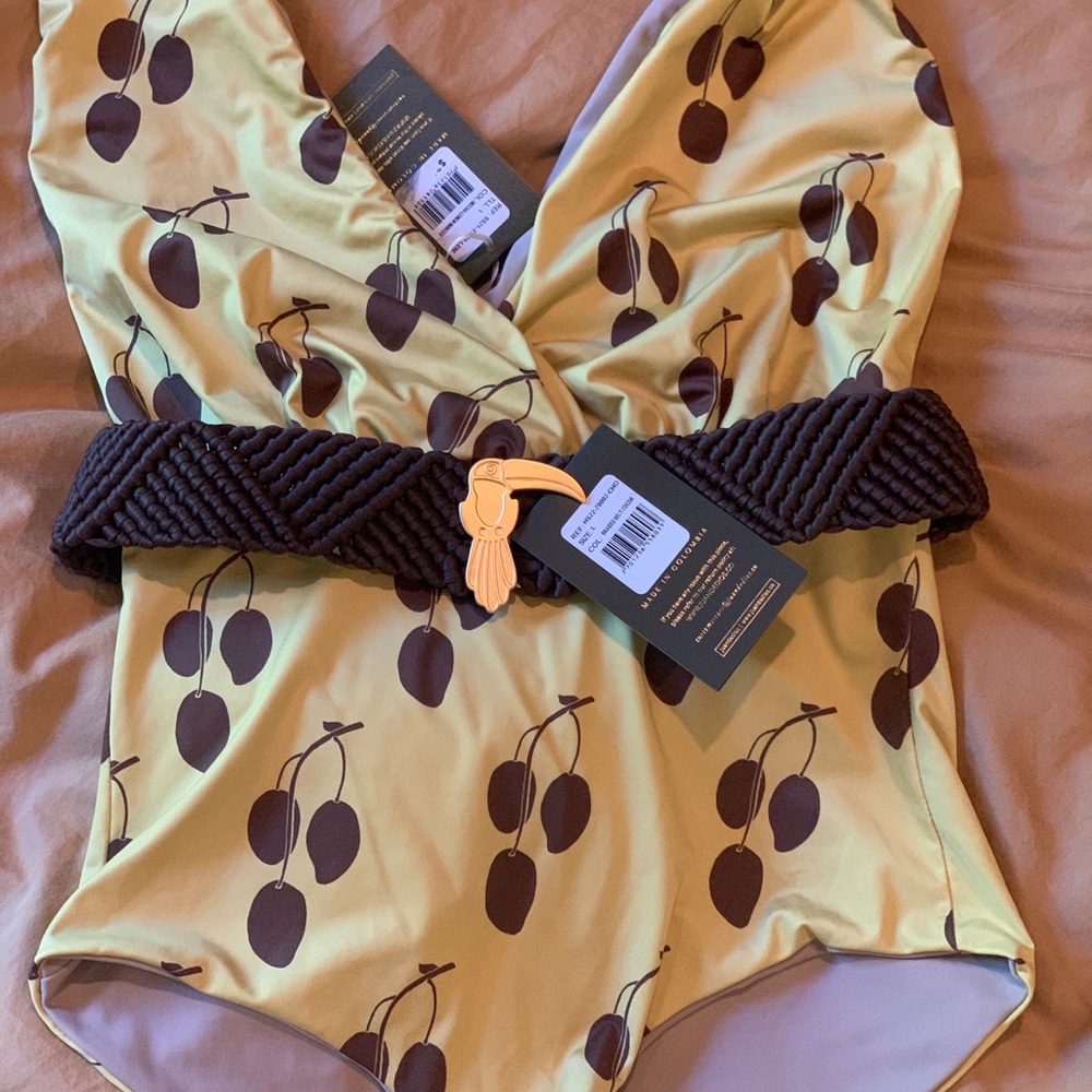 Women’s Yellow Cherry-Print One-Piece Swimsuit